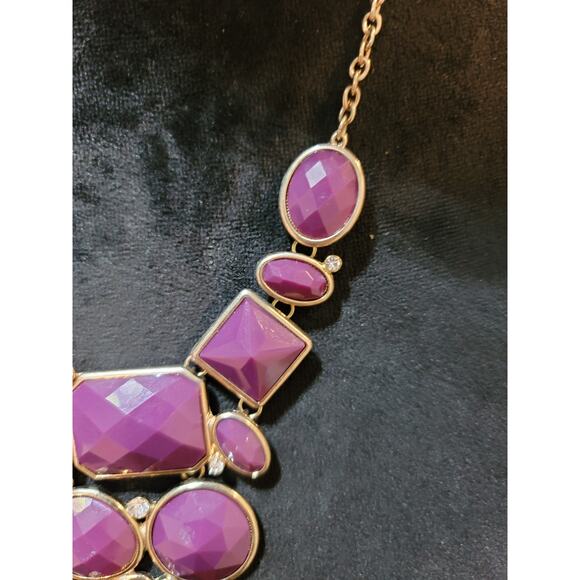Women's Purple Statement Necklace With Faceted Stones Gold Tone Lobster ClaspArt - Picture 4 of 7